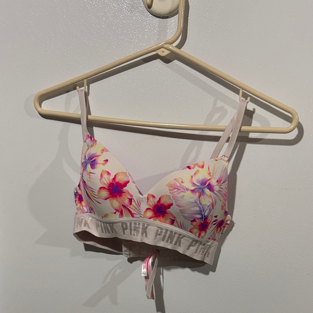 PINK Victoria's Secret Multicolor Floral Push-Up Bralette - Light Pink Base